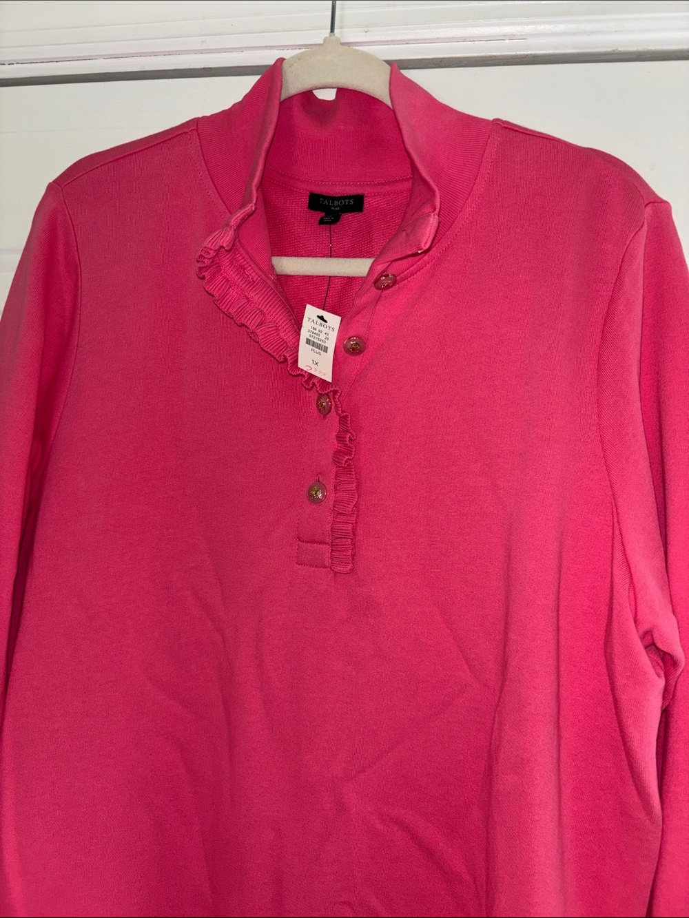 Talbots Pink Ruffle-Trim Pullover Jersey 1x nwt